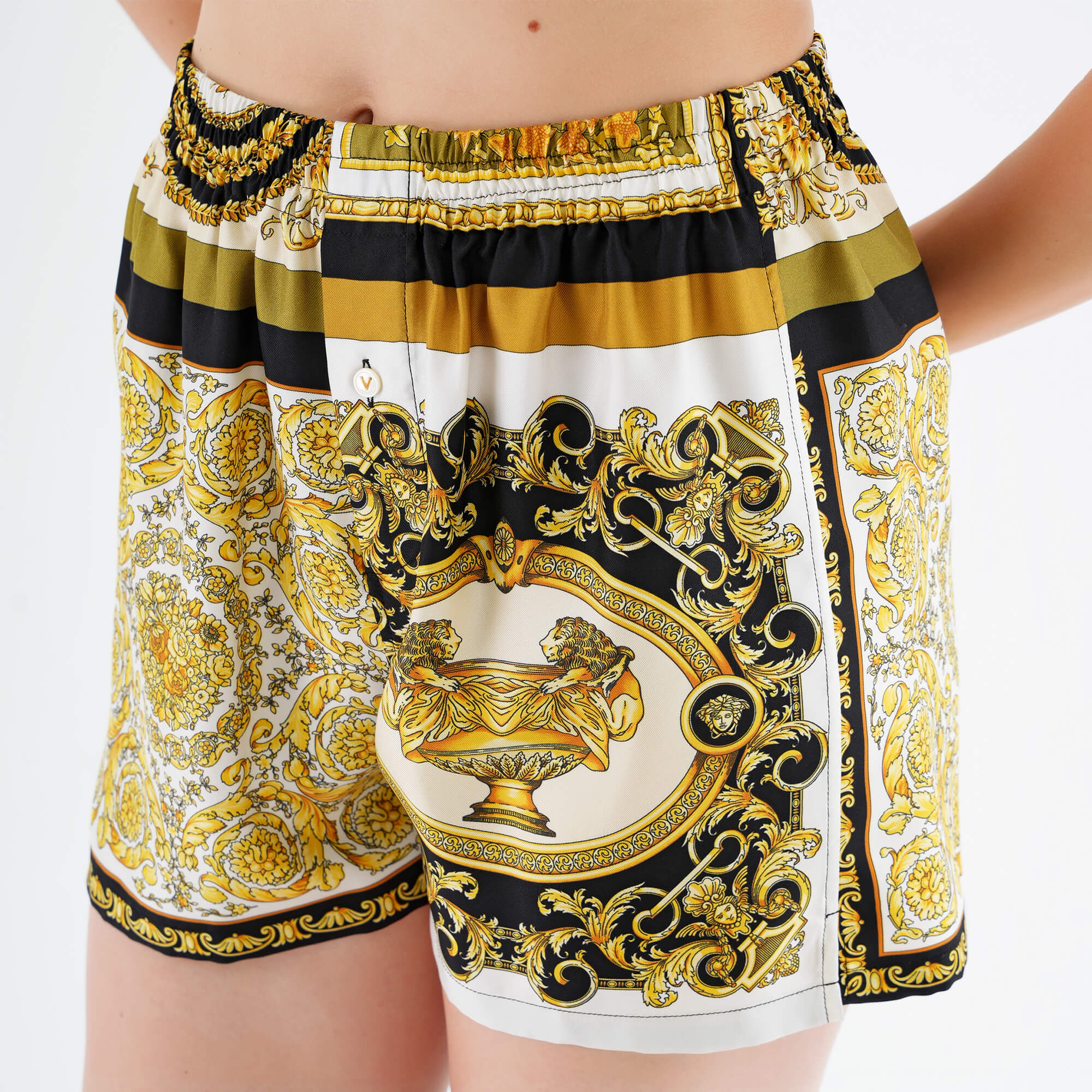 Versace - Iconic Baroque Printed Silk Shorts Size2